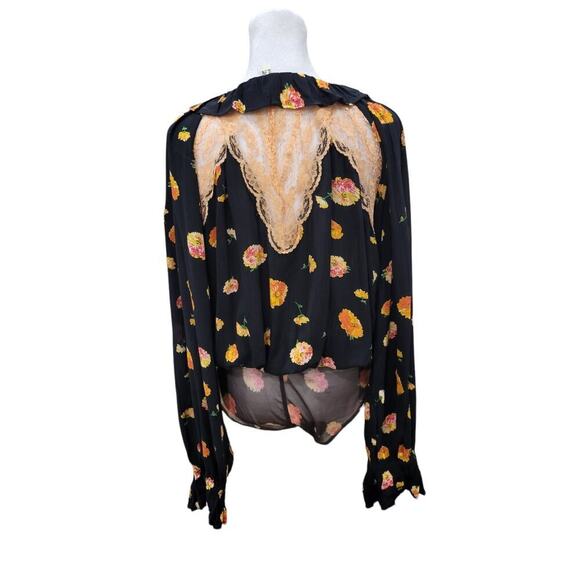 Free People Women's Poppy Floral Print‎ Lace Bodysuit Size Medium Black - Picture 11 of 16